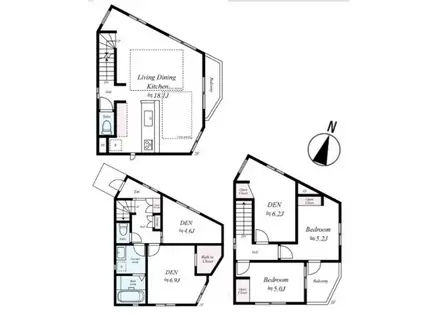 東海道本線 辻堂駅 徒歩16分 3階建 築2年(2LDK)の間取り写真