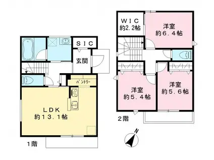 京成電鉄松戸線 元山駅(千葉) 徒歩8分 2階建 新築(3LDK)の間取り写真