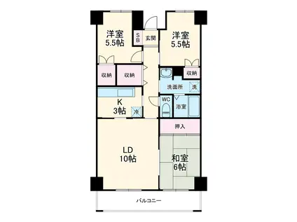 リアルヒルズ善行(3LDK/5階)の間取り写真