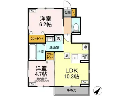 カネトヒル(2LDK/1階)の間取り写真