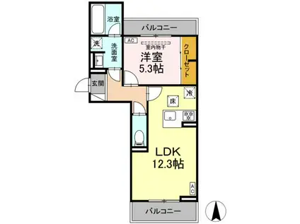 D-AVANCE 花中Ⅰ(1LDK/1階)の間取り写真