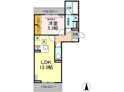 D-AVANCE 花中Ⅱ(1LDK/3階)の間取り写真
