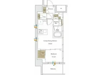 ザ・パークハビオ谷町六丁目テラス(1LDK/4階)の間取り写真