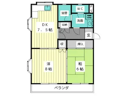 ヒバリヒルズ(2DK/2階)の間取り写真