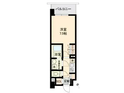 オープンブルーム二子(1K/6階)の間取り写真