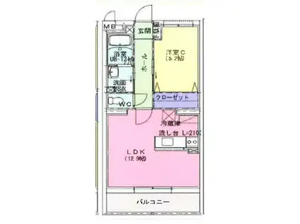 富里市日吉台マンション(1LDK/1階)の間取り写真