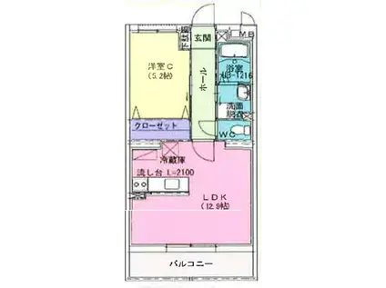 富里市日吉台マンション(1LDK/3階)の間取り写真