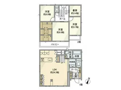 東海道本線 大府駅 徒歩9分 2階建 築5年(3LDK)の間取り写真