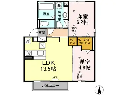 シュエット B棟(2LDK/1階)の間取り写真