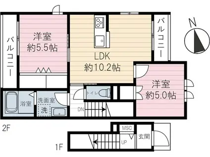 アーバンドエル駒込(2LDK/2階)の間取り写真