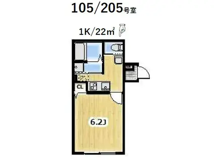 AMBITION野田(1K/2階)の間取り写真