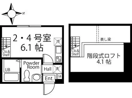 ハーミットクラブハウス日吉テラス(ワンルーム/2階)の間取り写真