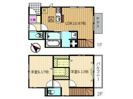 小田急電鉄小田原線 柿生駅 徒歩20分 2階建 築6年(2LDK)の間取り写真