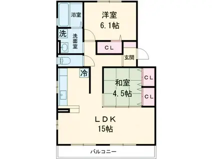 クロスロードⅡB棟(2LDK/1階)の間取り写真