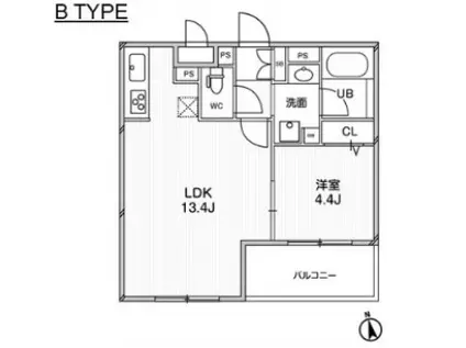 アルフラット(1LDK/1階)の間取り写真