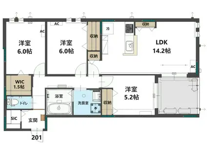 コステッラツィオーネ(3LDK/2階)の間取り写真