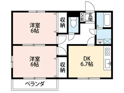エスポワール(2DK/2階)の間取り写真
