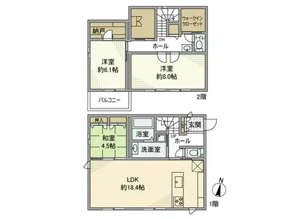 常磐線 荒川沖駅 徒歩15分 2階建 築4年(3LDK)の間取り写真
