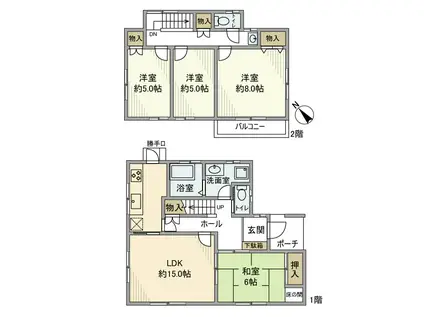 打越町戸建(4LDK/1階)の間取り写真
