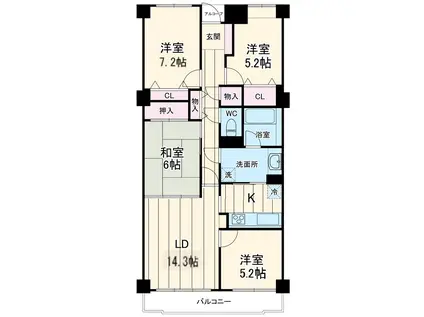 ライオンズマンション京成大久保第二(4LDK/6階)の間取り写真
