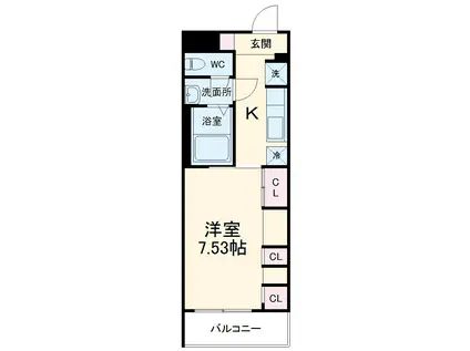 リブリ・シャングリラ勝田台北(1K/1階)の間取り写真