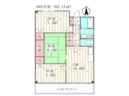 アーバンイースト(3LDK/5階)の間取り写真
