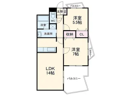 アンシャンテ(2LDK/1階)の間取り写真