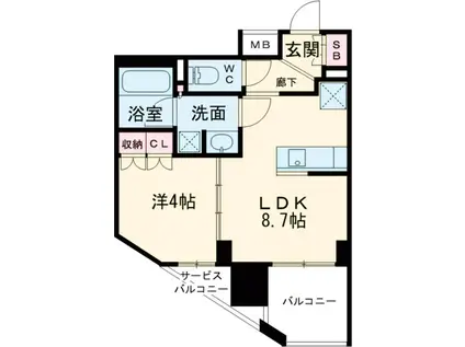 ネベル三鷹(1LDK/4階)の間取り写真