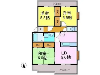 シャトレ白山(3LDK/1階)の間取り写真