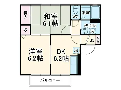 ドミールひばりケ丘(2DK/2階)の間取り写真
