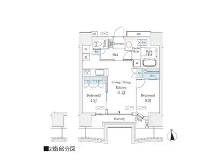 STANDZ四天王寺前夕陽ヶ丘(2LDK/2階)の間取り写真