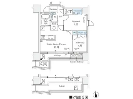STANDZ四天王寺前夕陽ヶ丘(2LDK/2階)の間取り写真