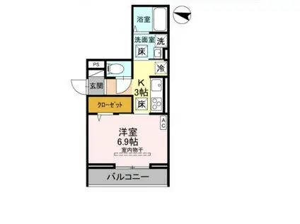 NOBLE RAFFINER上小町(1K/1階)の間取り写真