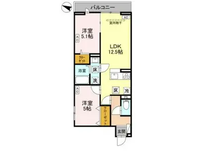 NOBLE RAFFINER上小町(2LDK/1階)の間取り写真