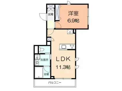 ヴィアソーレ湘南Ⅱ(1LDK/3階)の間取り写真