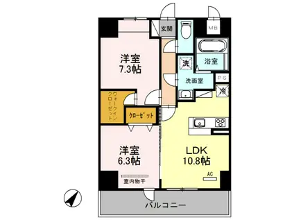 シェルト新都心(2LDK/4階)の間取り写真