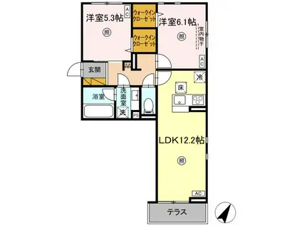 SERENVITA MATSUSHIRO(2LDK/1階)の間取り写真