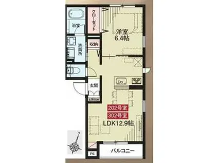 COMFAMUSE東浦和(1LDK/2階)の間取り写真