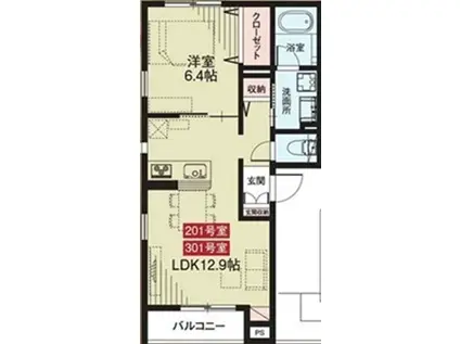 COMFAMUSE東浦和(1LDK/2階)の間取り写真