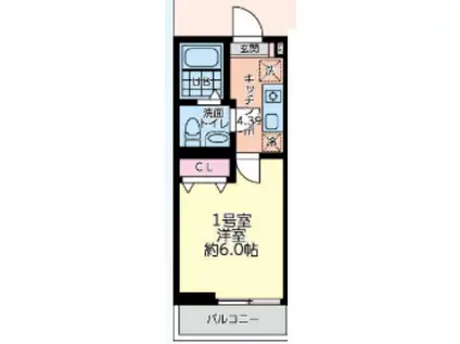 シティハイツ中央林間(1K/2階)の間取り写真