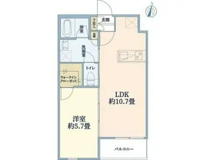 ウェルスクエア豊中本町(1LDK/2階)の間取り写真