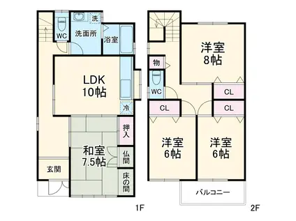名鉄犬山線 徳重・名古屋芸大駅 徒歩28分 2階建 築30年(4LDK)の間取り写真