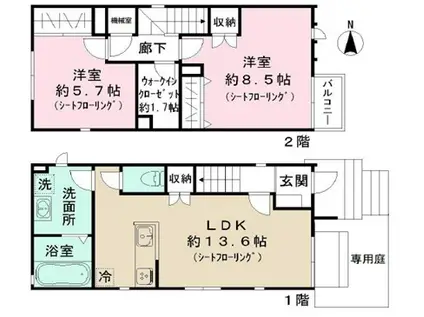 つくばエクスプレス 流山セントラルパーク駅 徒歩13分 2階建 新築(2LDK)の間取り写真