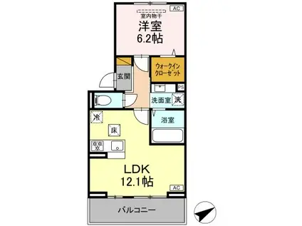 N・D-ROOM IIDACHOU B棟(1LDK/1階)の間取り写真