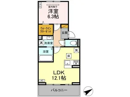 N・D-ROOM IIDACHOU B棟(1LDK/1階)の間取り写真