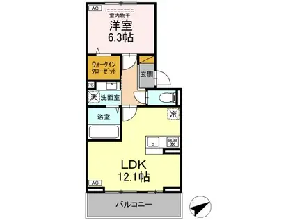 N・D-ROOM IIDACHOU B棟(1LDK/2階)の間取り写真