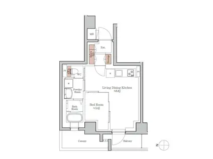 ジオエント四条大宮(1LDK/3階)の間取り写真