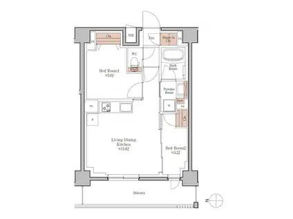 ジオエント四条大宮(2LDK/6階)の間取り写真