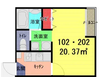 アーク・ヴィラ谷塚(1K/2階)の間取り写真