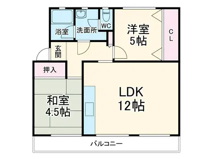ハビタブル森本(2LDK/3階)の間取り写真